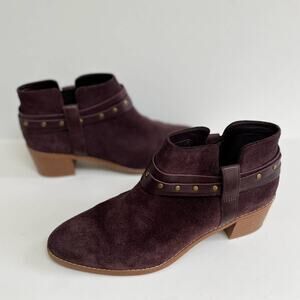 CLARKS Suede Leather Ankle Boot Burgundy Red